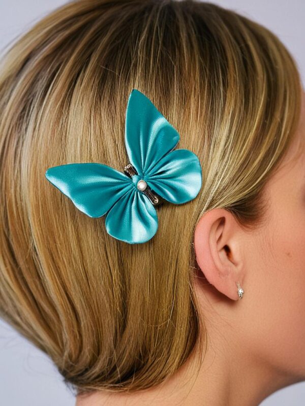 Elegant Satin Butterfly Hair Clip with Pearl Accents - Image 2