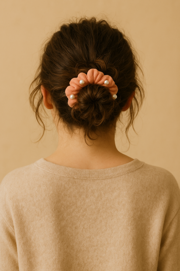 Elegant Pearl-Studded Scrunchie Set – Pastel Collection (3 pcs) - Image 2