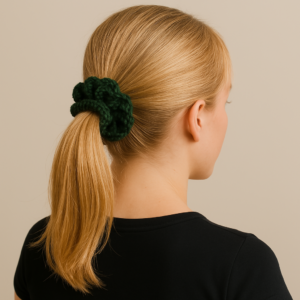 Crochet Ruffle Scrunchie – Deep Forest Green