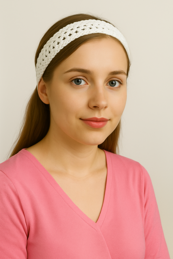 white crochet hairband